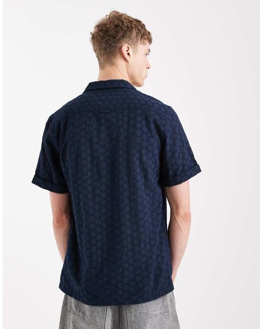 Tommy Hilfiger Blue Embroidered Short Sleeve Shirt for men