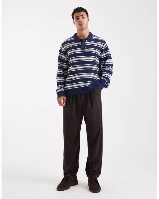Jack & Jones Blue Knit Striped Polo Shirt for men