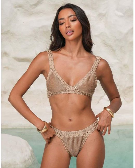 Moda Minx Gray X Alejandra Vidal Glitter Bikini Bottom With Crochet Trim
