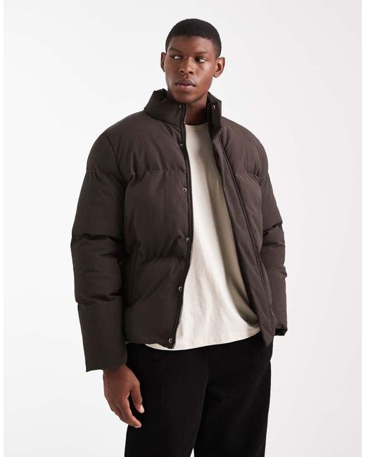 Brave Soul Black Textured Puffer Jacket for men