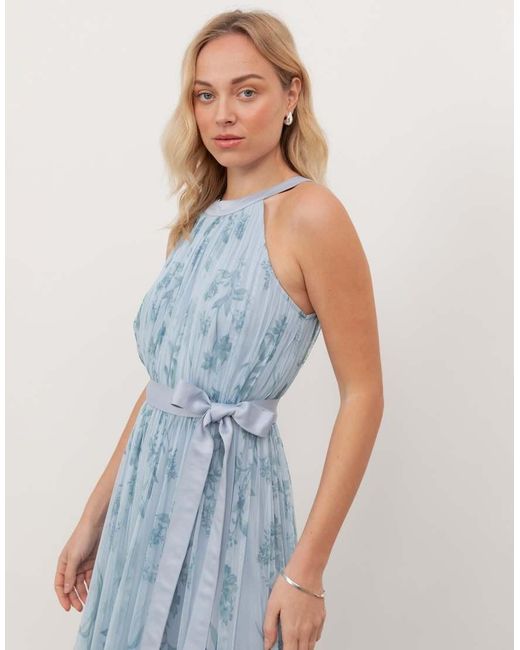 ANAYA Blue Floral Halter Neck Ruffle Tulle Maxi Dress