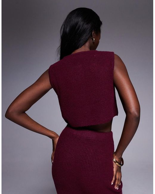 Aria Cove Red Ribbed Knit Cropped Button Through Sleeveless Waistcoat