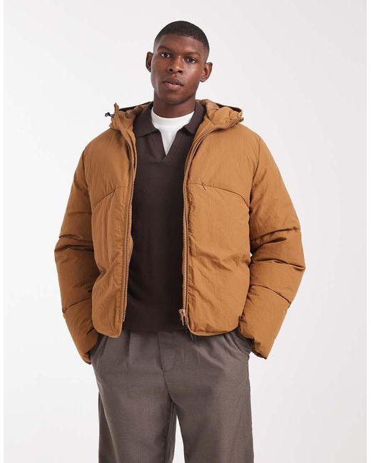 ASOS Natural Puffer Jacket With Seam Detail for men