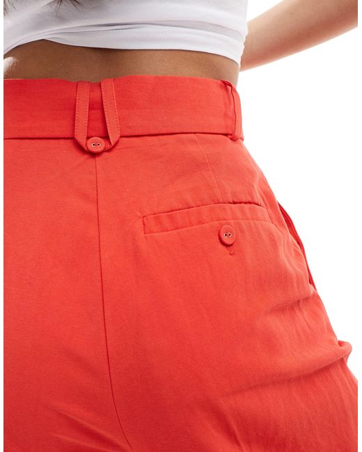ASOS Red Tailo Belted Pants With Linen Look