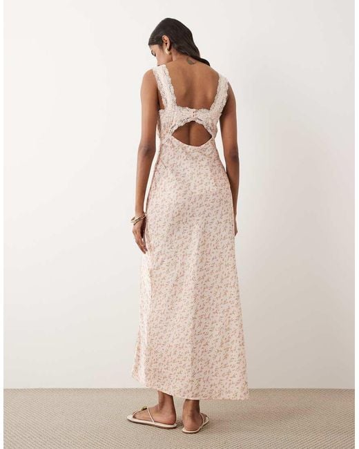 Miss Selfridge Natural Satin And Lace Maxi Dress