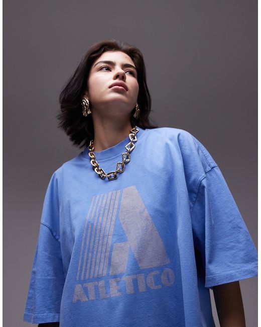 TOPSHOP Blue Graphic Athletic Oversized Tee