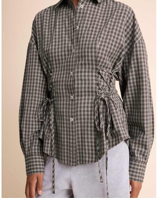Stradivarius Natural Check Shirt With Tie Detail