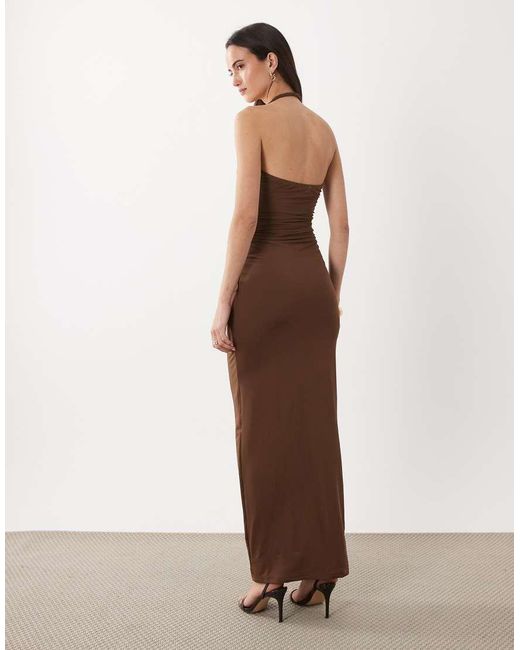 SNDY'S Brown Metal Detail Strap Scoop Neck Maxi Dress