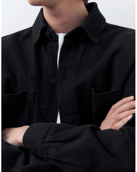 Pull&Bear Blue Denim Overshirt for men