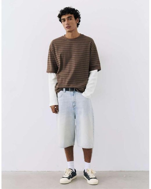 Pull&Bear Brown Double Long Sleeve T-Shirt for men