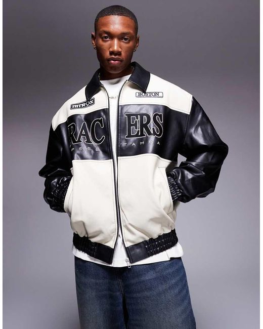 ASOS Blue Oversized Faux Leather Motocross Jacket for men
