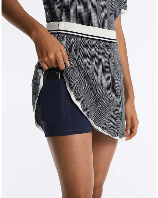 Oysho Blue Herringbone Pleated Knit Skirt