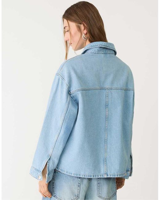 Stradivarius Blue Denim Jacket With Pockets