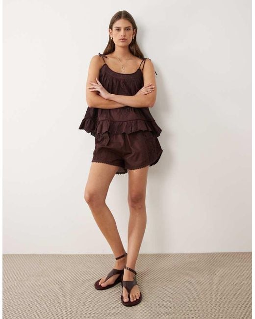 Miss Selfridge Brown Embroidered Shorts