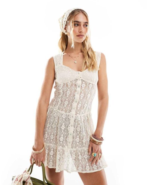 esmé studios White Esmee Exclusive Mini Lace Beach Dress With Ruffle Skirt