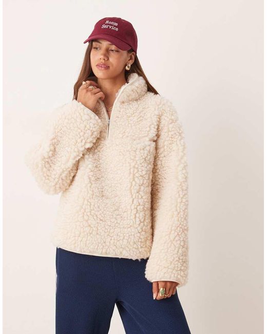 ASOS Blue High Pile Borg Half Zip Fleece