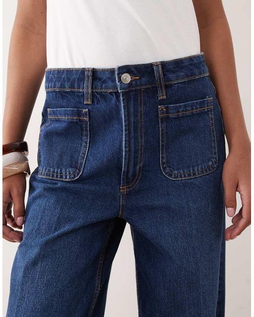 ASOS Blue High Rise Wide Leg Jeans With Front Pockets