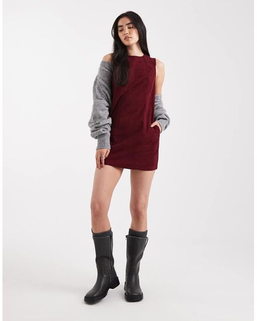 Threadbare Red Cord Sleeveless Mini Dress