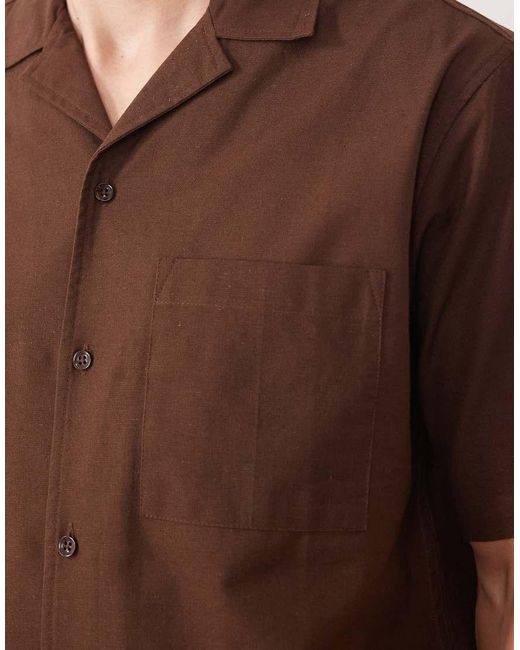 Free Society Brown Linen Blend Short Sleeve Shirt for men