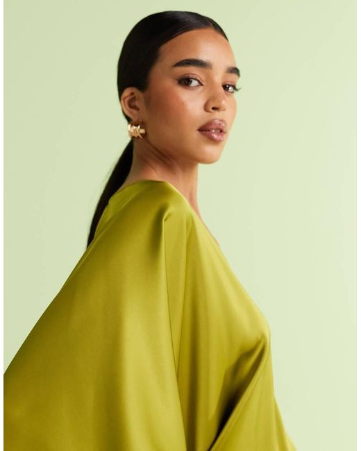 ASOS Green Tailored Satin Ruched Long Sleeve Top