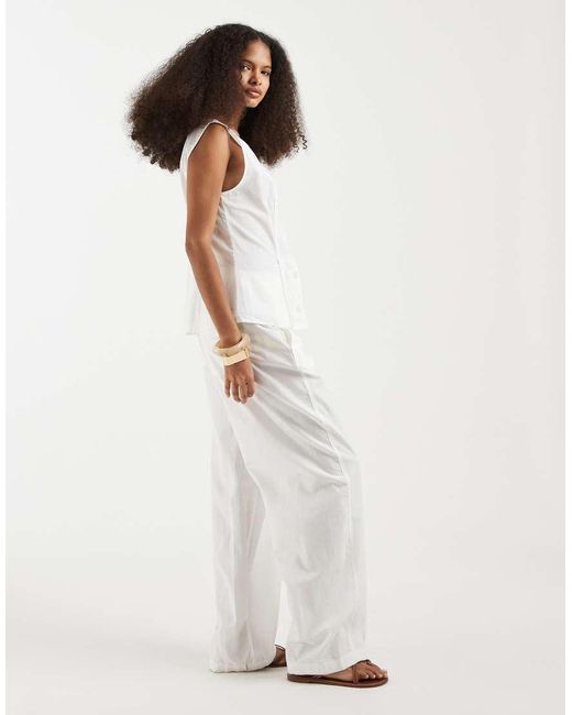 Vero Moda White Linen Look Tailored Wide Barrel Trousers Co-ord