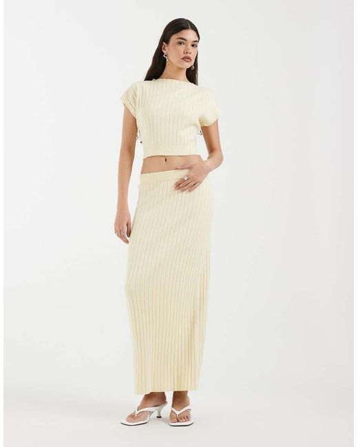 4th & Reckless Natural Ribbed Knit High Waisted Maxi Skirt Co-Ord