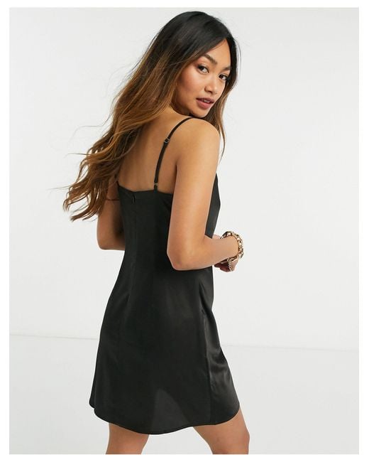Stradivarius Black Short Satin Slip Dress
