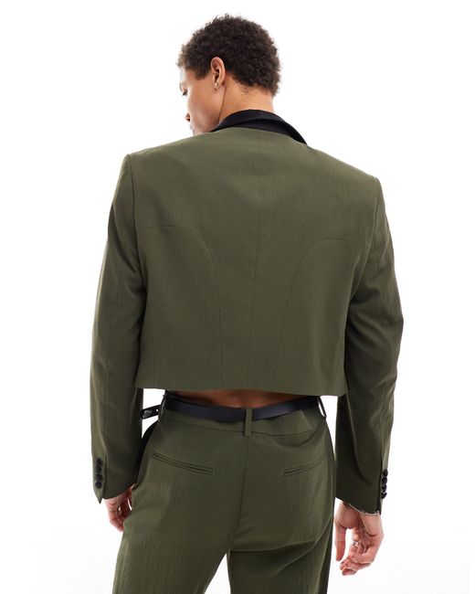 ASOS Black Cropped Suit Jacket With Contrast Satin Lapel for men