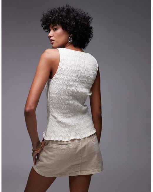 TOPSHOP Gray Shirred Poplin Sleeveless Top