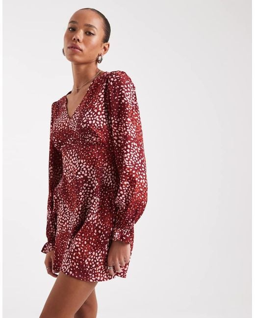 Wednesday's Girl Red Dotty Print V-neck Mini Dress