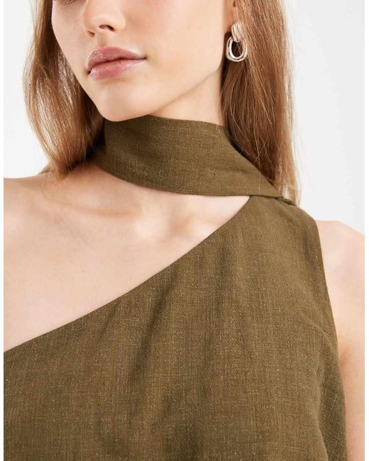 ASOS Green Tailored One Shoulder Scarf Detail Top