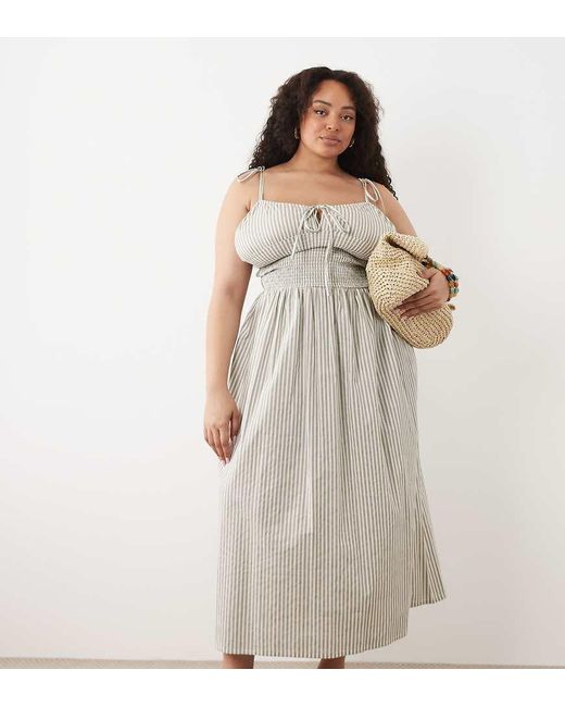 Esmee Curve Natural Esmée Curve Tie Strap Shirred Beach Maxi Dress