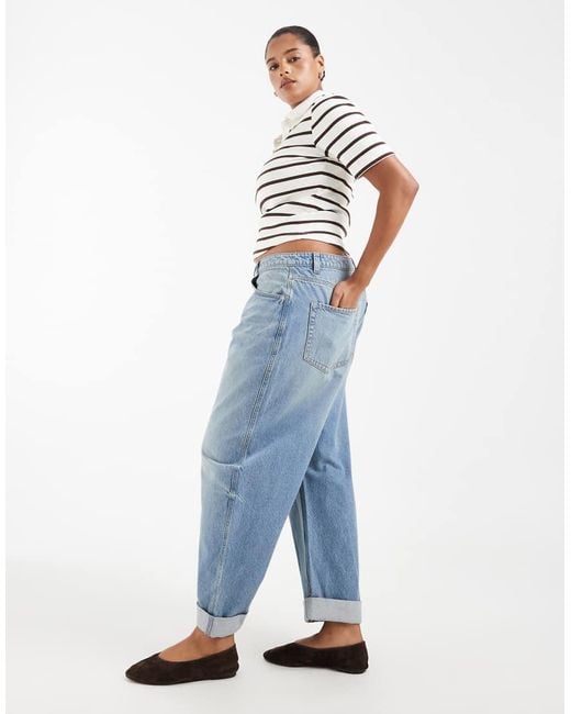 ASOS Blue Asos Design Curve High-rise Relaxed Roll-up Jeans