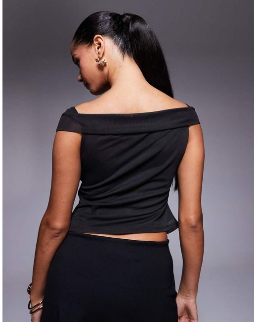 ASOS Black Mesh Plunge Detail Bardot Top
