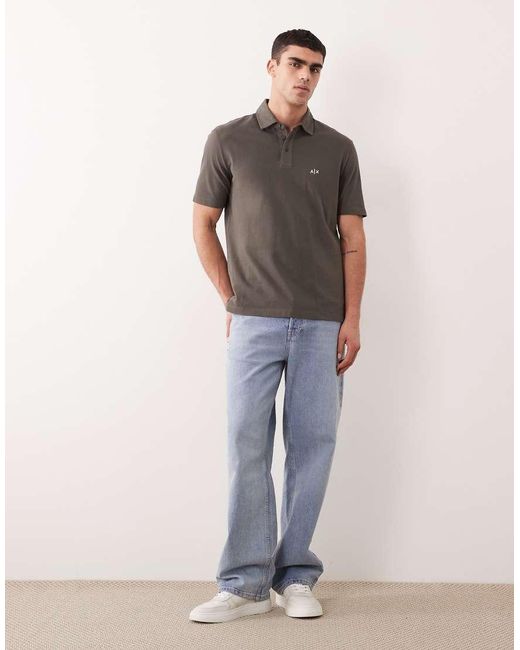 ARMANI EXCHANGE Gray Short Sleeve Logo Polo for men