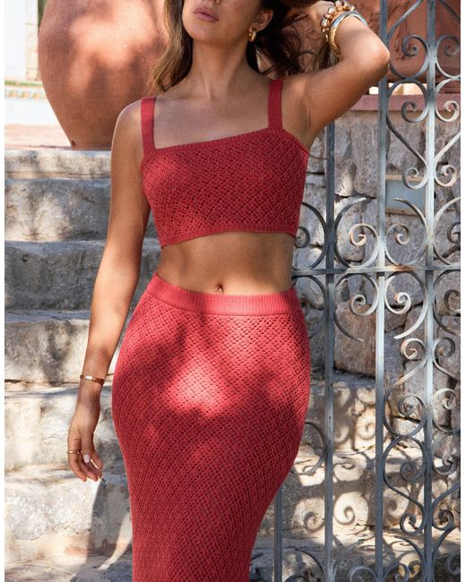 4th & Reckless Red X Luana Barron Cotton Rich Knitted Square Neck Beach Top Co-ord