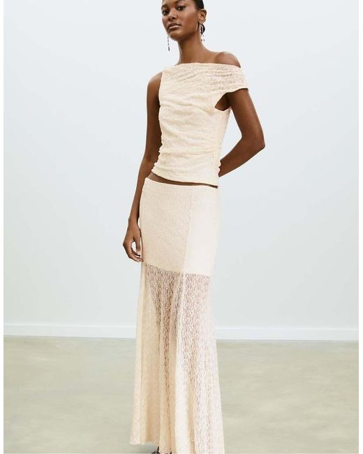 Stradivarius Natural Asymmetric Lace Top