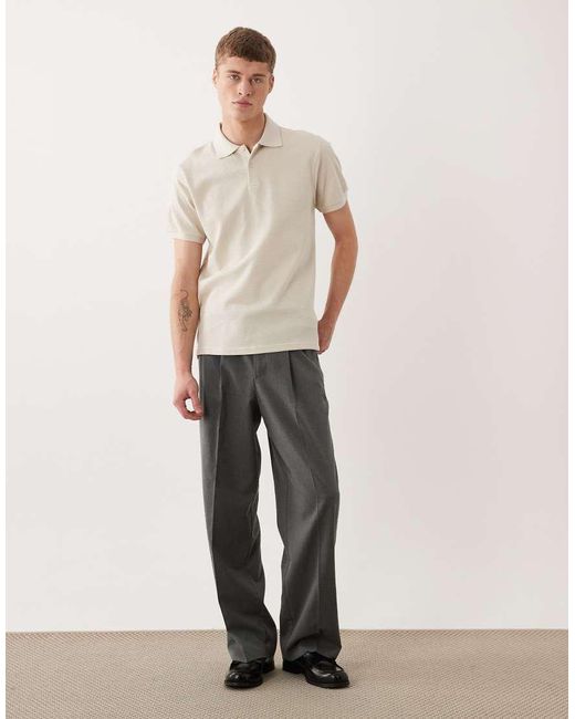 ASOS Natural Regular Fit Partial Zip Polo for men