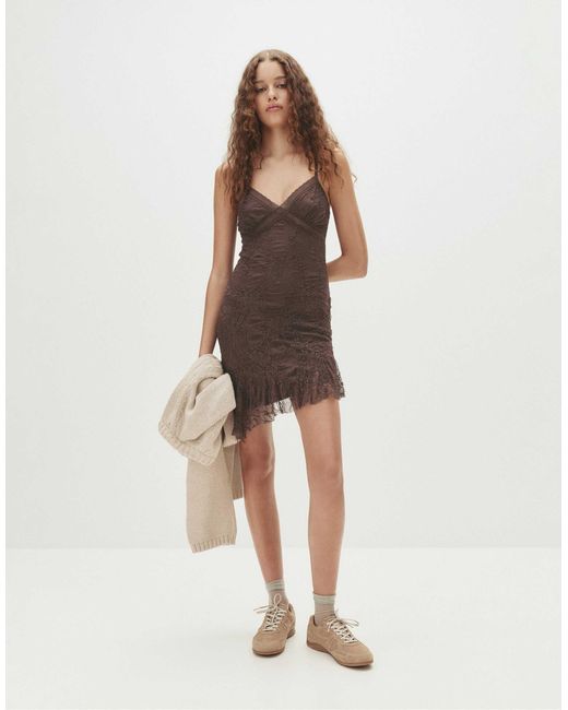 Pull&Bear Natural – kurzes, asymmetrisches kleid aus spitze
