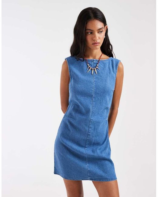 Vero Moda Blue Sleeveless Cinched Waist Denim Mini Dress