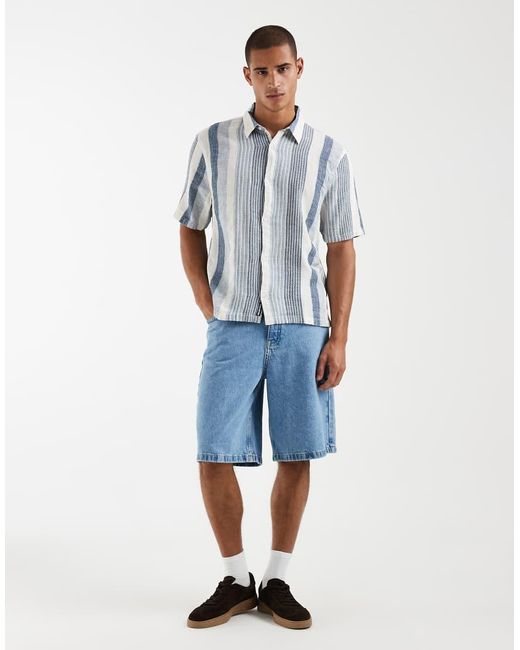 Hollister Blue Rustic Boxy Cropped Short Sleeve Shirt for men