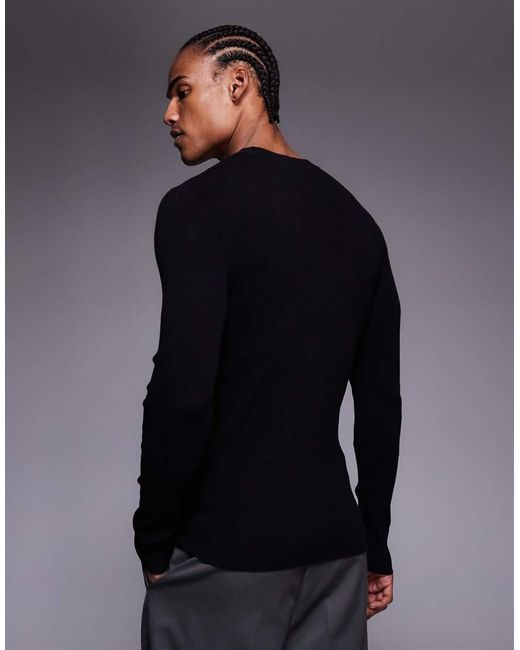 ASOS Blue Essential Muscle Fit Fine-rib Knit Crew Neck T-shirt for men