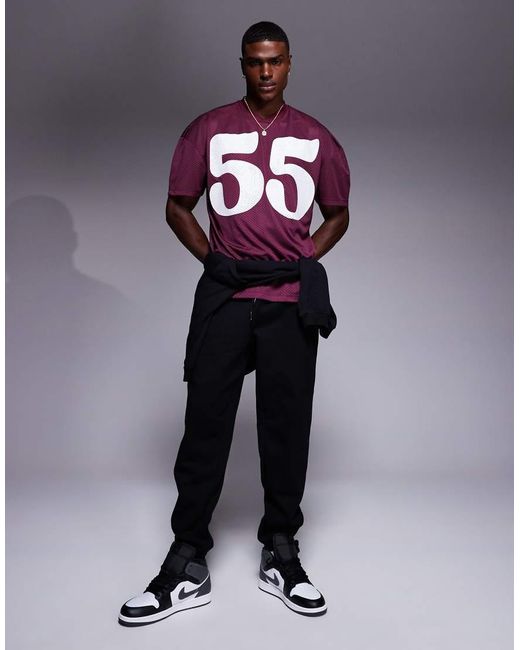 Camiseta Extragrande Con Estampado Gráfico Deportivo Y Sisas Caídas De Malla De -Rojo ASOS de hombre de color Purple