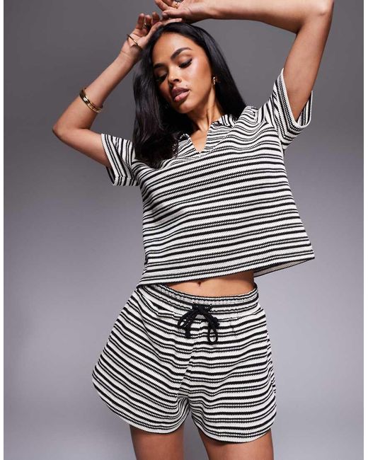 River Island Gray Striped Tie Waist Shorts Co-ord