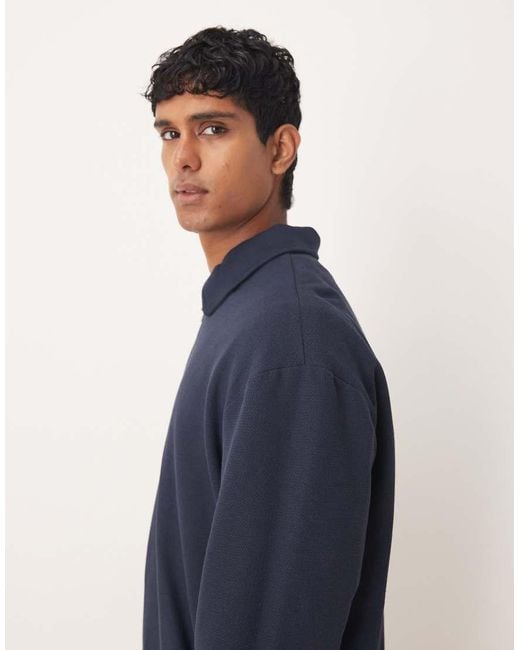 ASOS Oversized Piqué Polo Met Halve Rits in het Blue voor heren