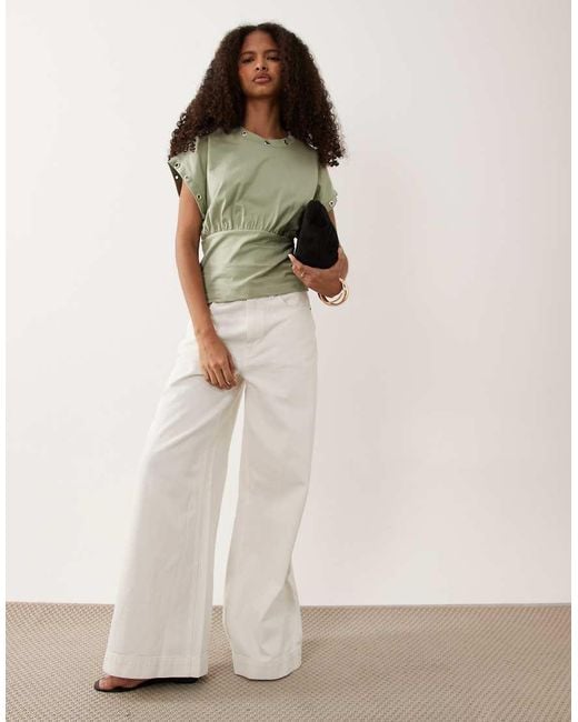 ASOS Green Cinched Waist Top With Eyelet Detail