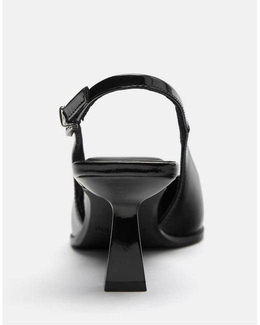 Pull&Bear Black Vinyl Kitten Heel Slingback Shoes