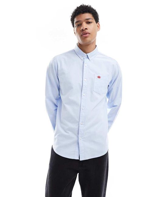 Brave Soul Blue Cotton Long Sleeve Oxford Shirt for men