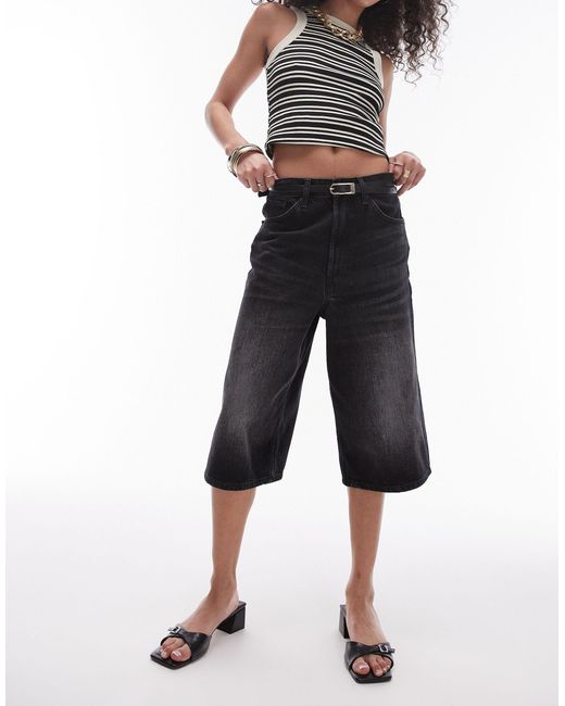 Short large en jean - profond TOPSHOP en coloris Black