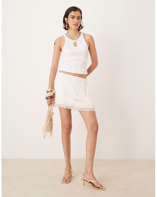 Abercrombie & Fitch Natural High Rise Lace Detail Satin Mini Skort